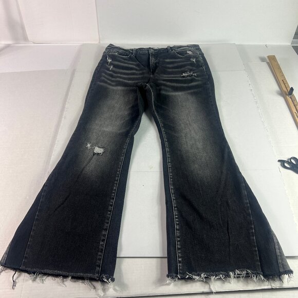 Flying Monkey Jeans Women's 34* High Rise Side Panel Flare Black Denim Tag 32 - Picture 1 of 16